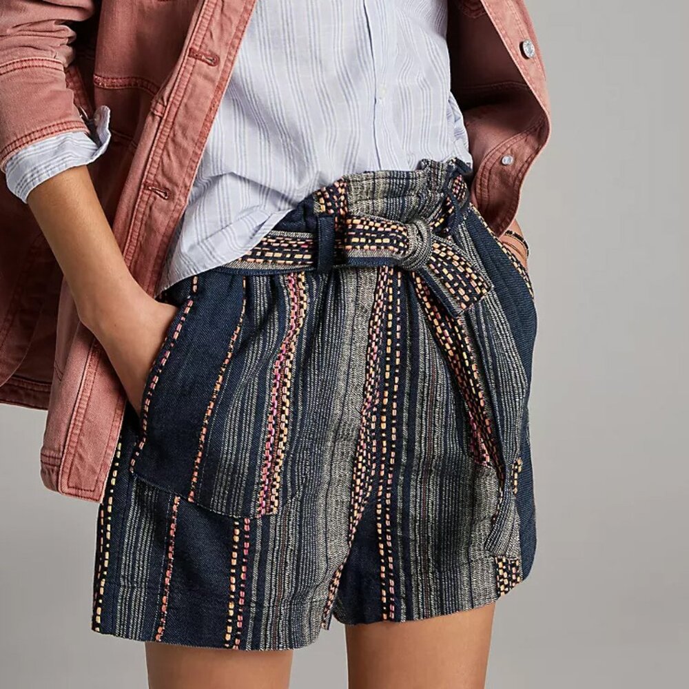 Anthropologie Lynnie Striped Paperbag Shorts